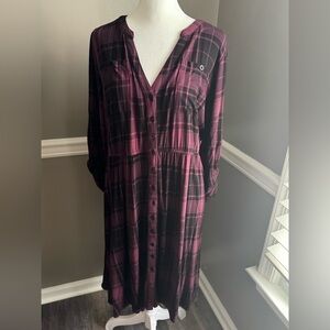 Torrid Womens Plaid Front‎ Button Long Sleeve Shirt Dress Purple Size 1  NO BELT